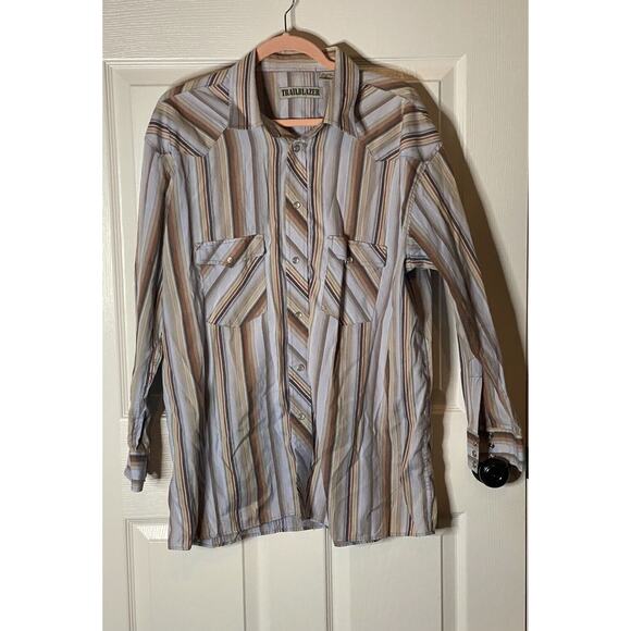 Trailblazer Shirt XL Striped Snap Button Up Western Mens Rockabilly Rodeo Cowboy - Picture 2 of 8